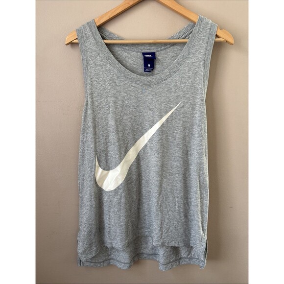 Nike Womens Large Heather Gray Tank Top Racerback Logo Athletic Workout Tee - Picture 1 of 7